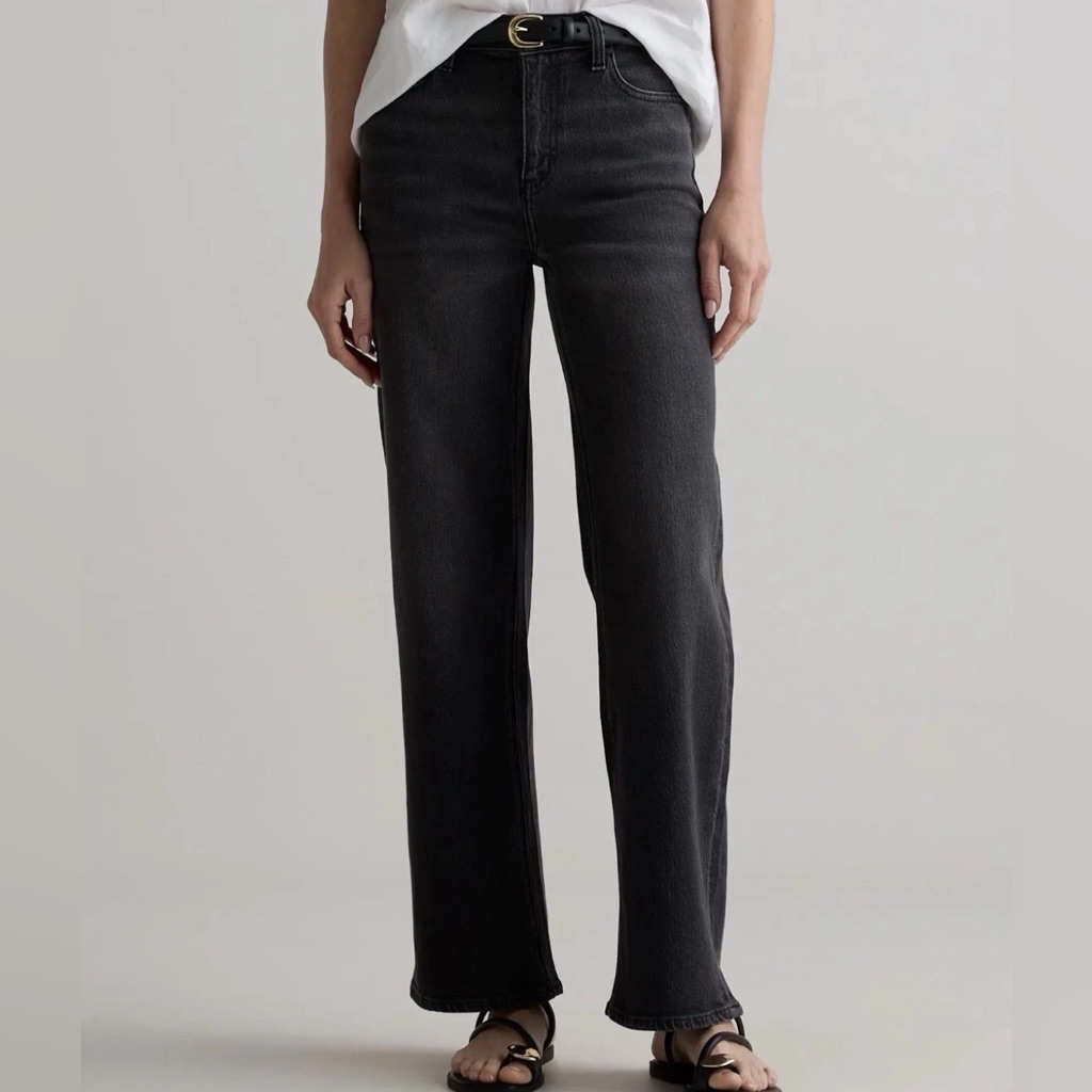 Quince Bella Stretch Relaxed Straight Jeans Women's 25 30" In Charcoal Black